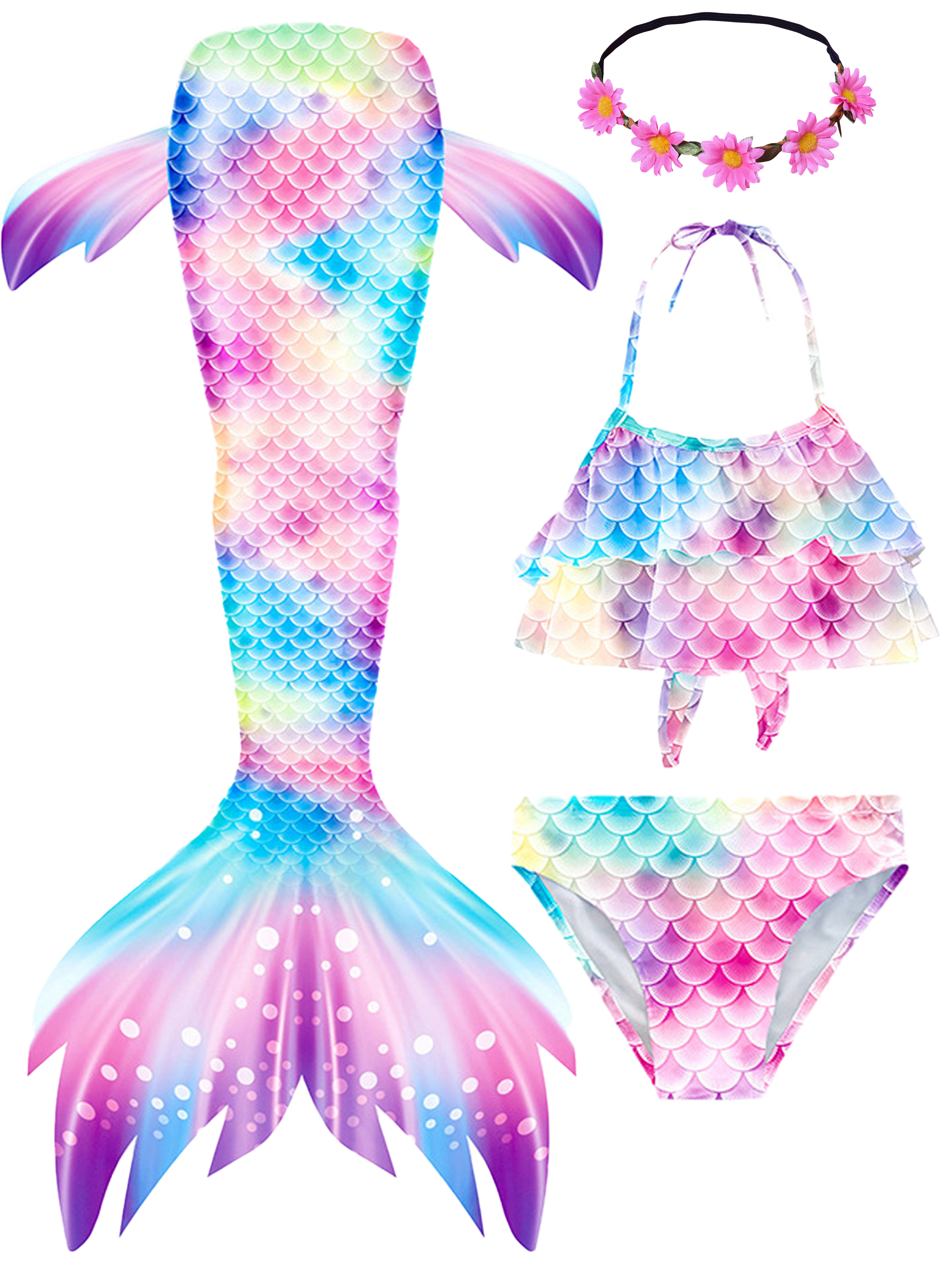 2025 Girls Swimming Mermaid Tail Sets Kids Mermaid Swimsuit Beach Wear